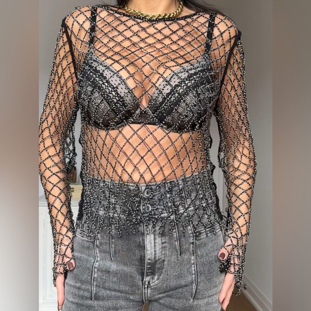 ❌SOLD Zara Mesh Beaded Top NWT - Picture 5 of 16